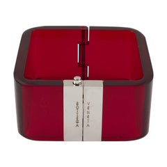 Bottega Veneta Red Acrylic and Chrome Clamper Bracelet