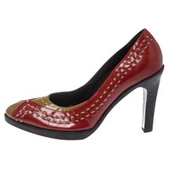 Bottega Veneta Red/Brown Patent Leather Pumps Size 35.5