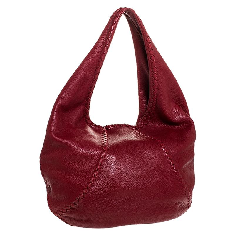 Bottega Veneta Rot Cervo Leder Großer Baseball Hobo Damen