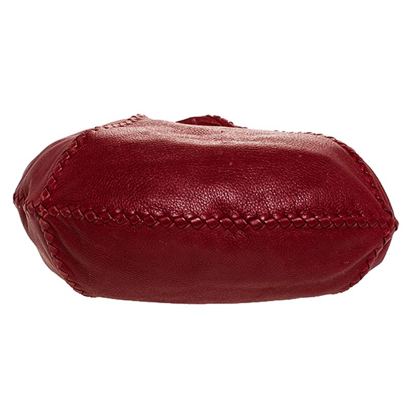 Women's Bottega Veneta Red Cervo Leather Large Baseball Hobo