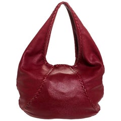 Bottega Veneta Red Cervo Leather Large Baseball Hobo