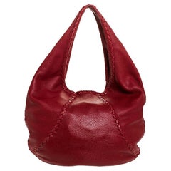 Bottega Veneta Red Cervo Leather Large Baseball Hobo