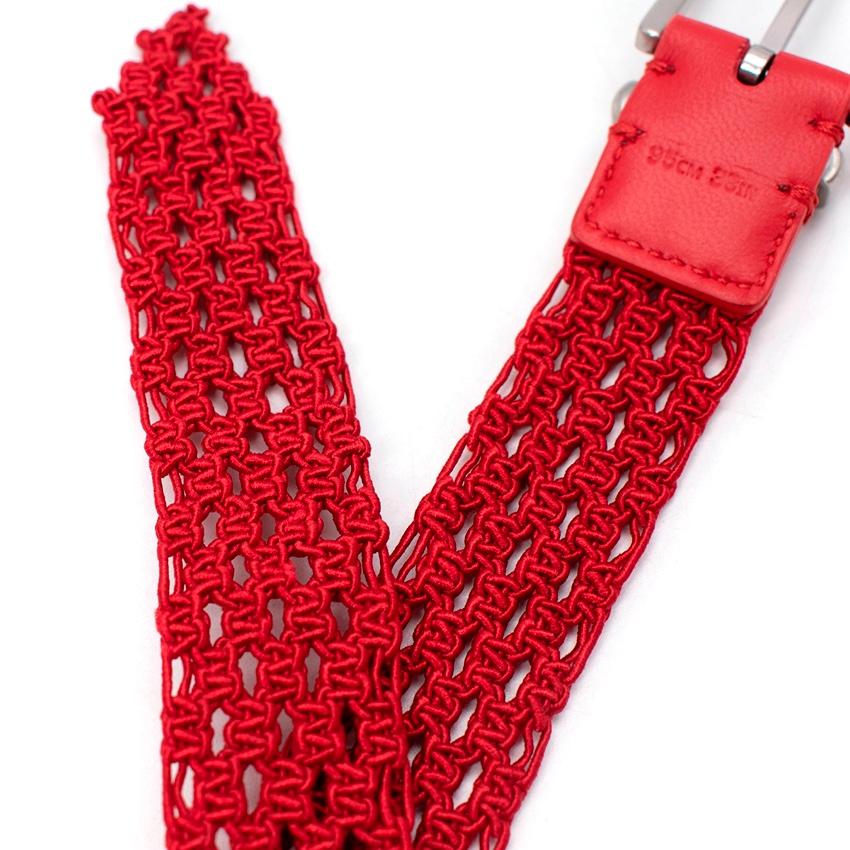 Men's Bottega Veneta Red Cord Woven Belt with Silver-Tone Metal Buckle For Sale