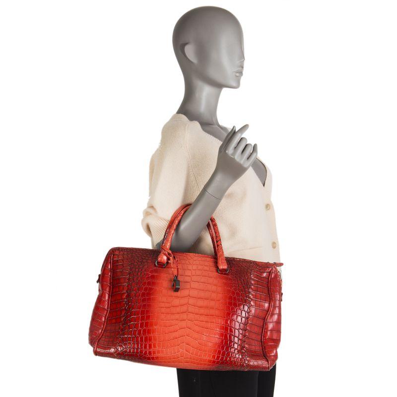 Women's or Men's BOTTEGA VENETA red CROCODILE GLACE FLANNEL Bag