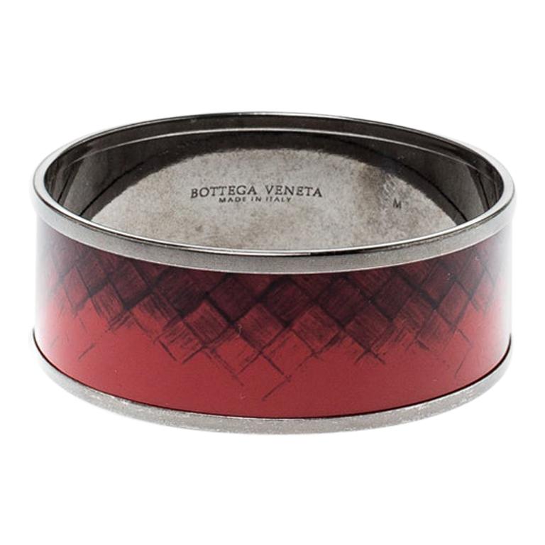 Bottega Veneta Red Enamel Gunmetal Tone Wide Bangle Bracelet M