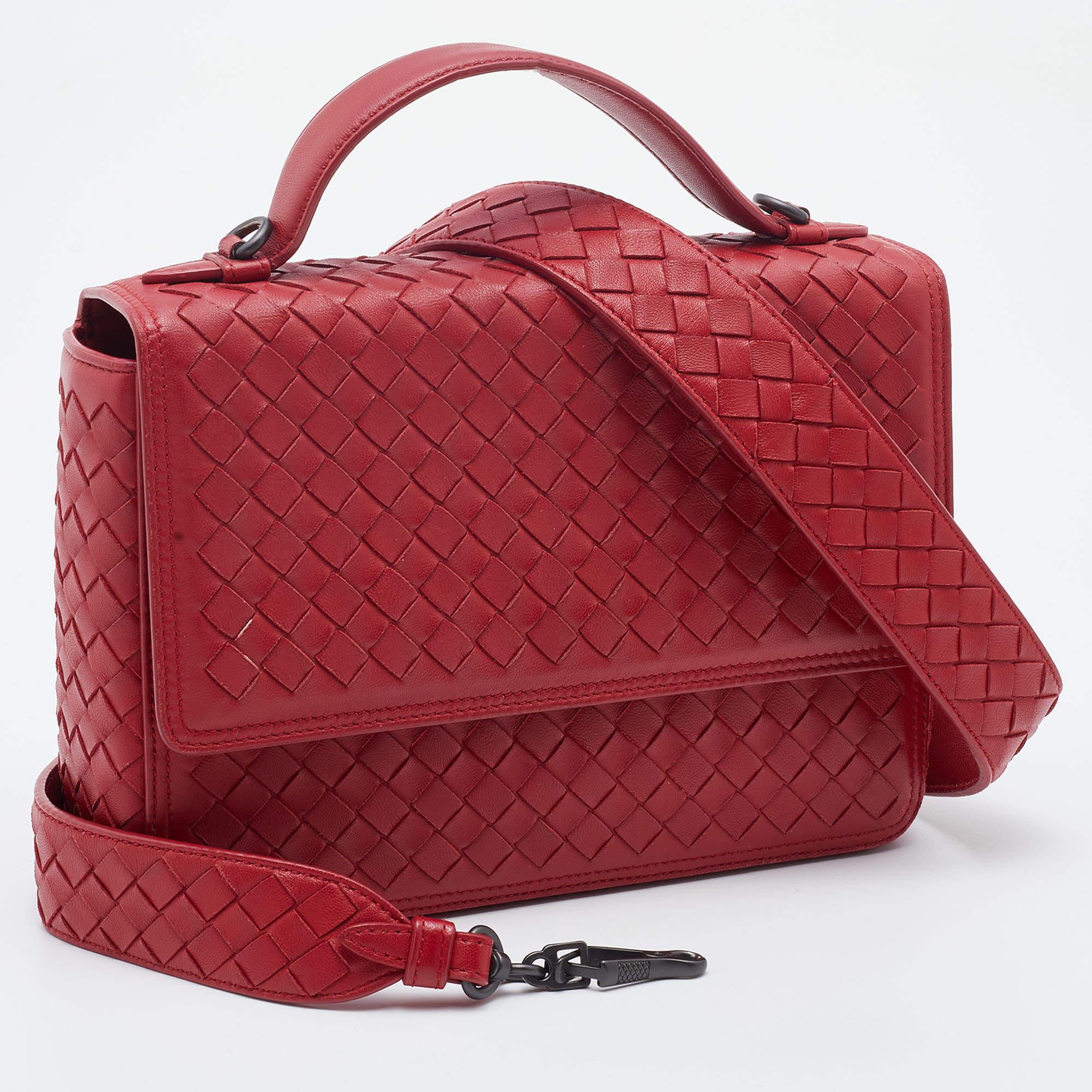 Women's Bottega Veneta Red Intrecciato Leather Alumna Top Handle Bag