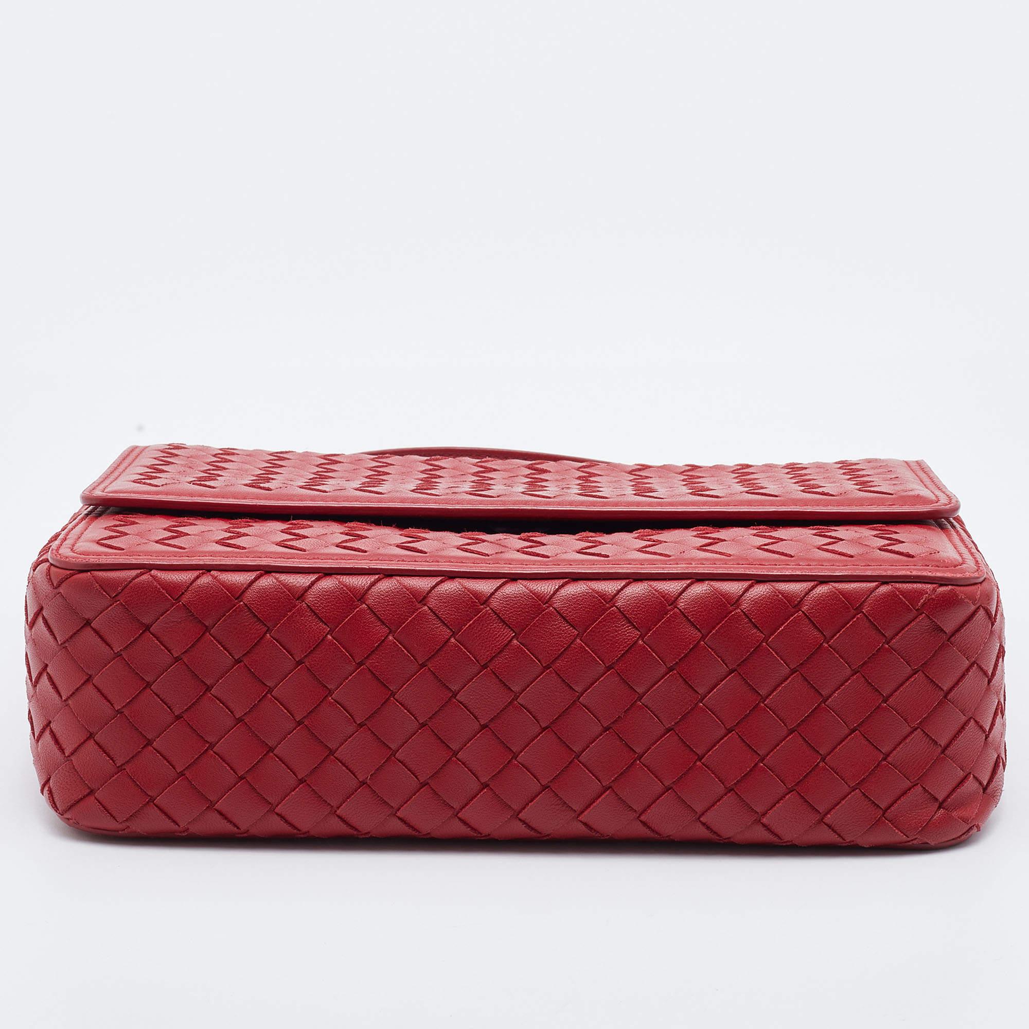 Bottega Veneta Red Intrecciato Leather Alumna Top Handle Bag 1