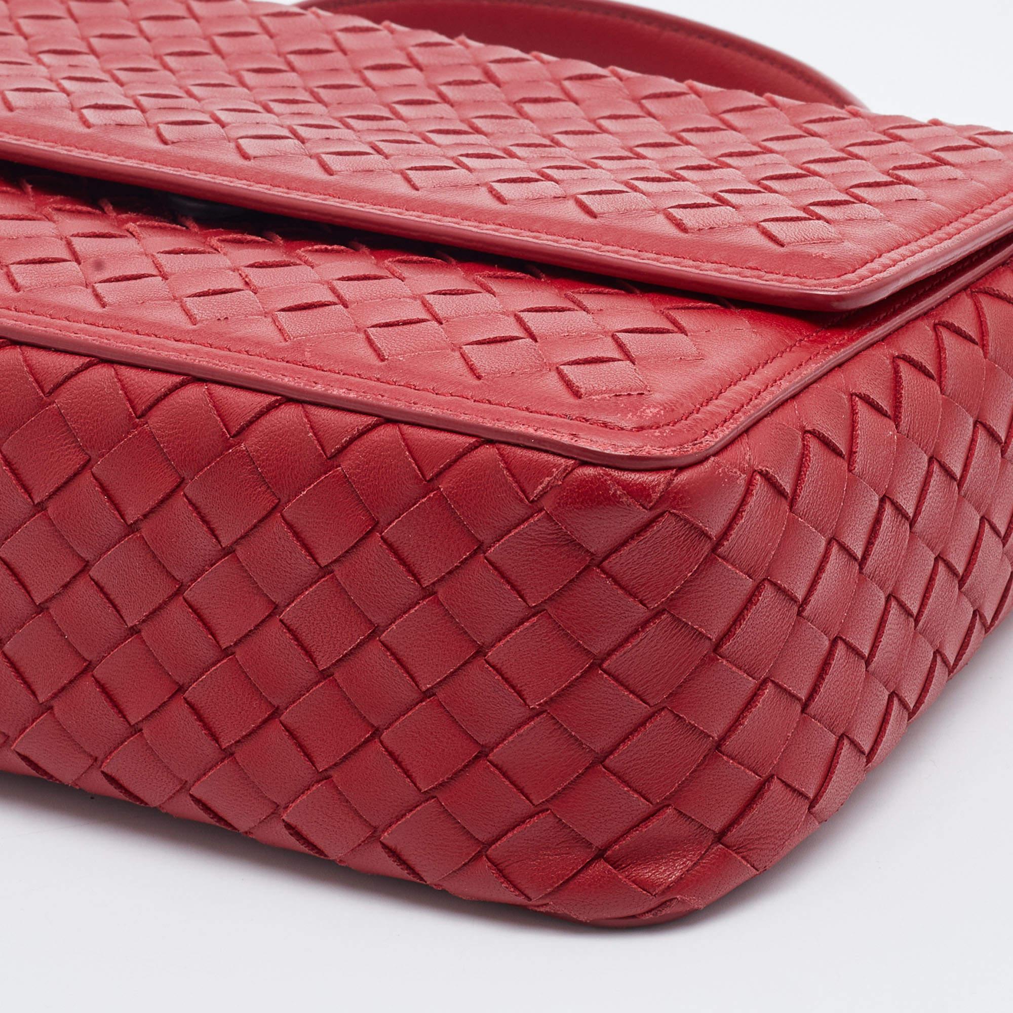 Bottega Veneta Red Intrecciato Leather Alumna Top Handle Bag 5