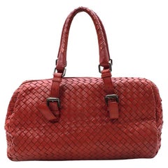 Bottega Veneta Red Intrecciato Leather Boston Bag