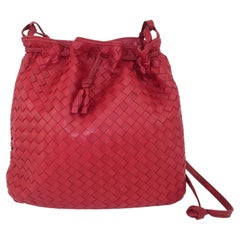 Bottega Veneta Red Intrecciato Leather Bucket Handbag, 1980's
