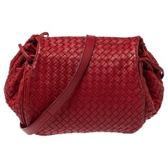 Bottega Veneta Red Intrecciato Leather Drawstring Flap Crossbody Bag