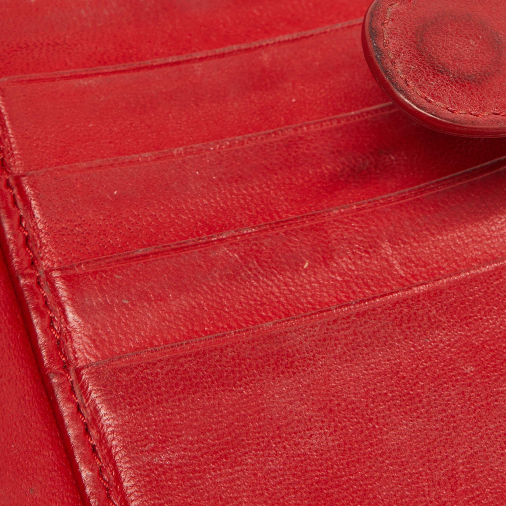 Bottega Veneta Red Intrecciato Leather Flap Continental Wallet For Sale 9