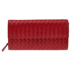 Bottega Veneta Red Intrecciato Leather Flap Continental Wallet
