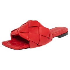 Bottega Veneta Red Intrecciato Leather Flat Slide Sandals Size 37