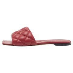 Bottega Veneta Red Intrecciato Leather Lido Slide Flats Size 39.5