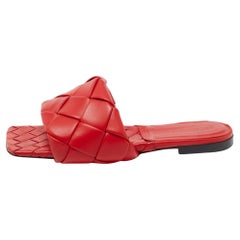 Bottega Veneta Red Intrecciato Leather Lido Slide Flats Size 40