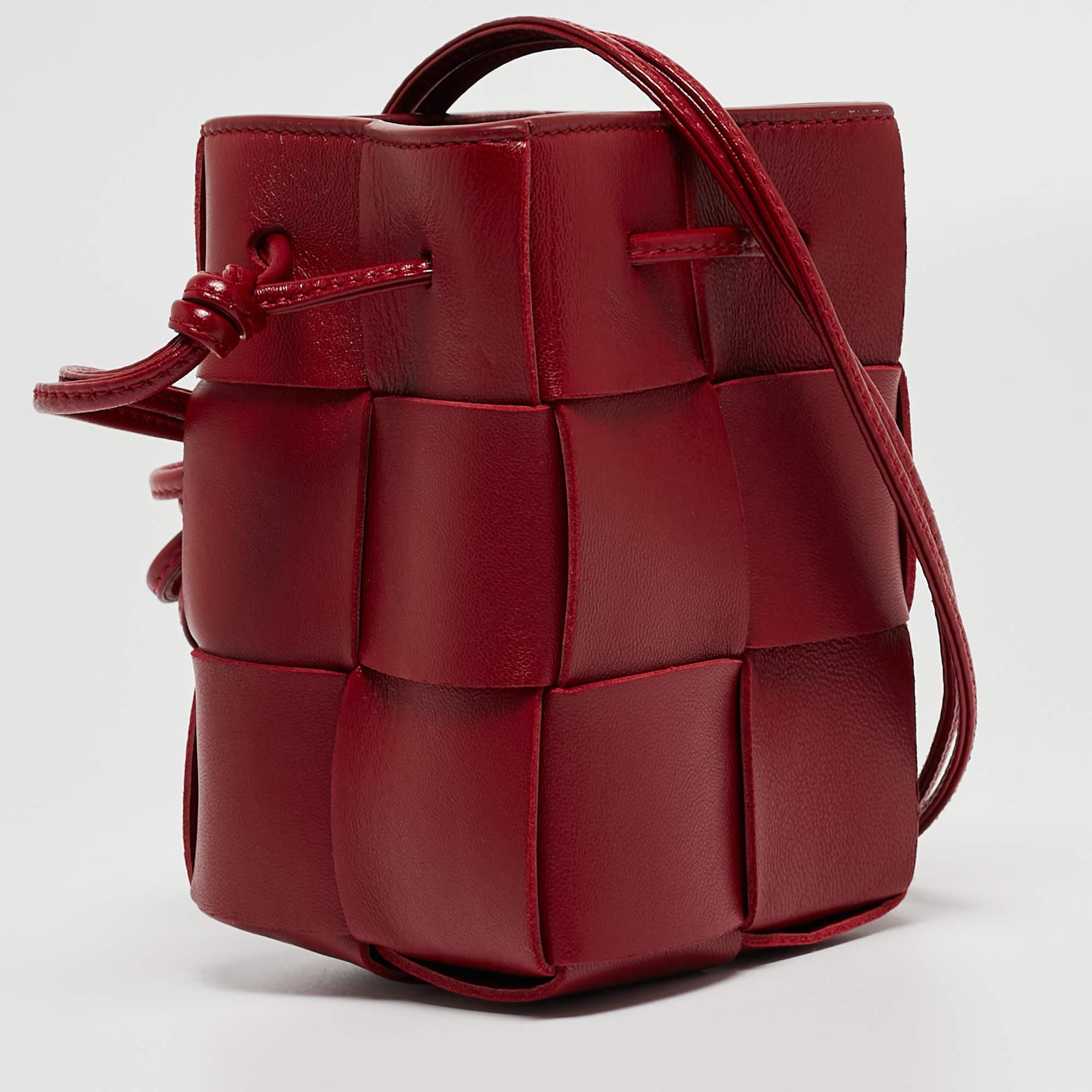 Women's Bottega Veneta Red Intrecciato Leather Mini Cassette Bucket Bag