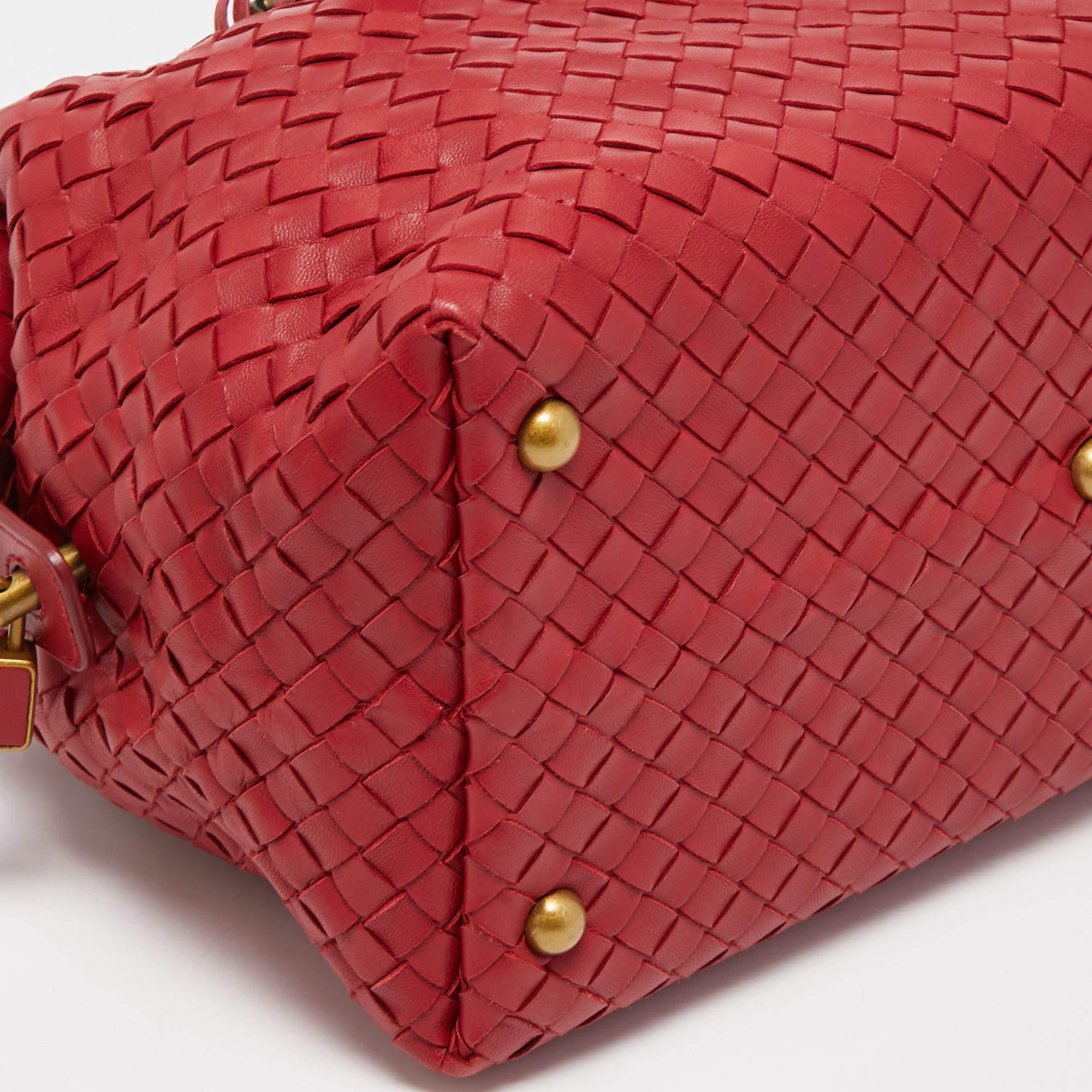 Bottega Veneta Red Intrecciato Leather Montaigne Satchel 8