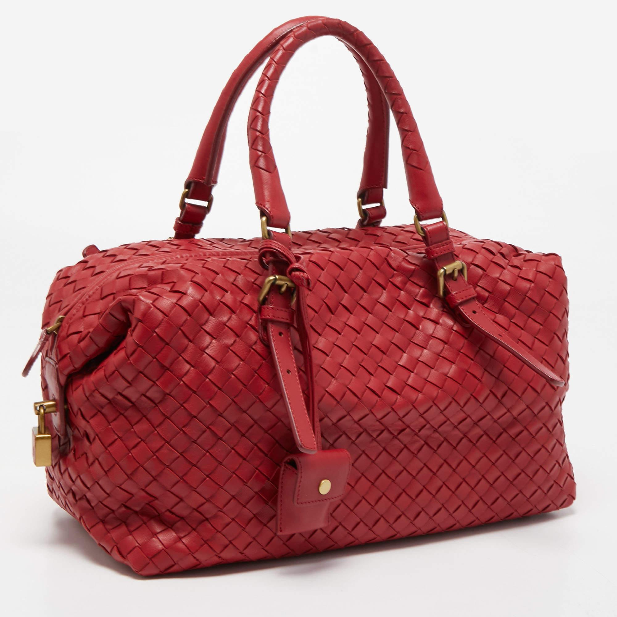 Women's Bottega Veneta Red Intrecciato Leather Montaigne Satchel