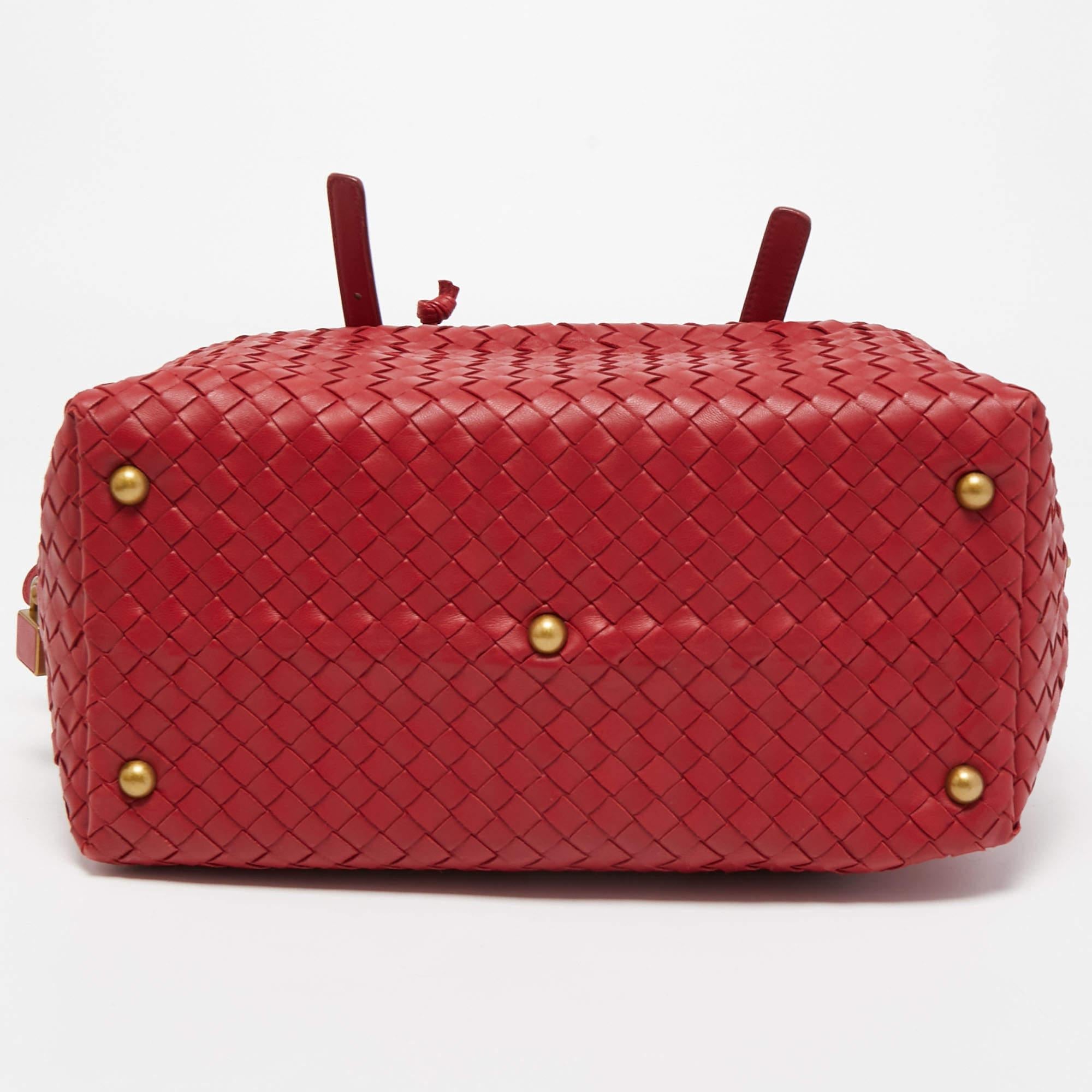 Bottega Veneta Red Intrecciato Leather Montaigne Satchel 1