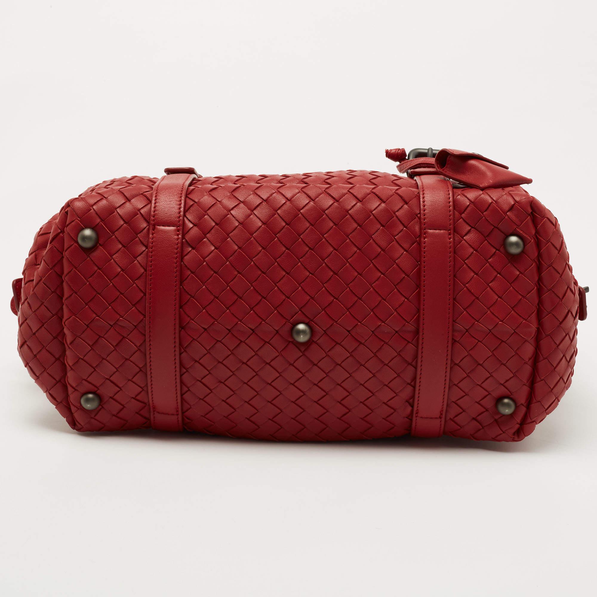 Bottega Veneta Red Intrecciato Leather Montaigne Satchel 2