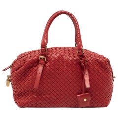 Bottega Veneta Red Intrecciato Leather Montaigne Satchel