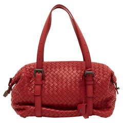 Bottega Veneta Red Intrecciato Leather Montaigne Satchel