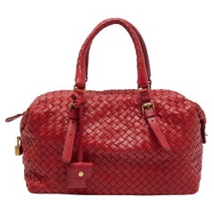 Bottega Veneta Red Intrecciato Leather Montaigne Satchel