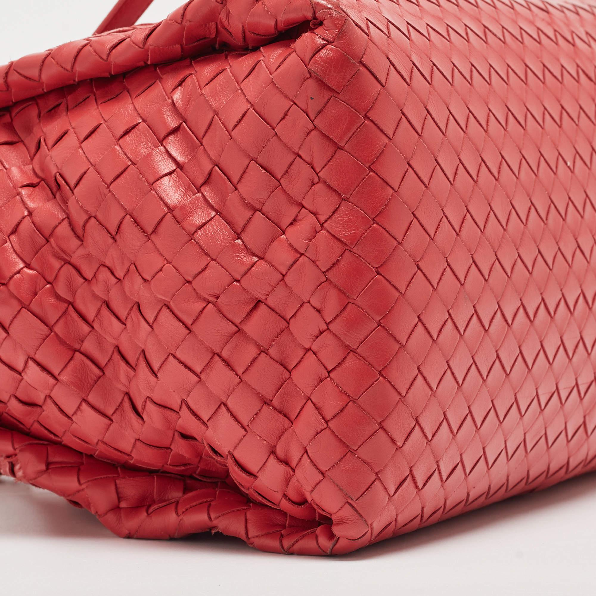 Women's Bottega Veneta Red Intrecciato Leather New Boston Bag For Sale