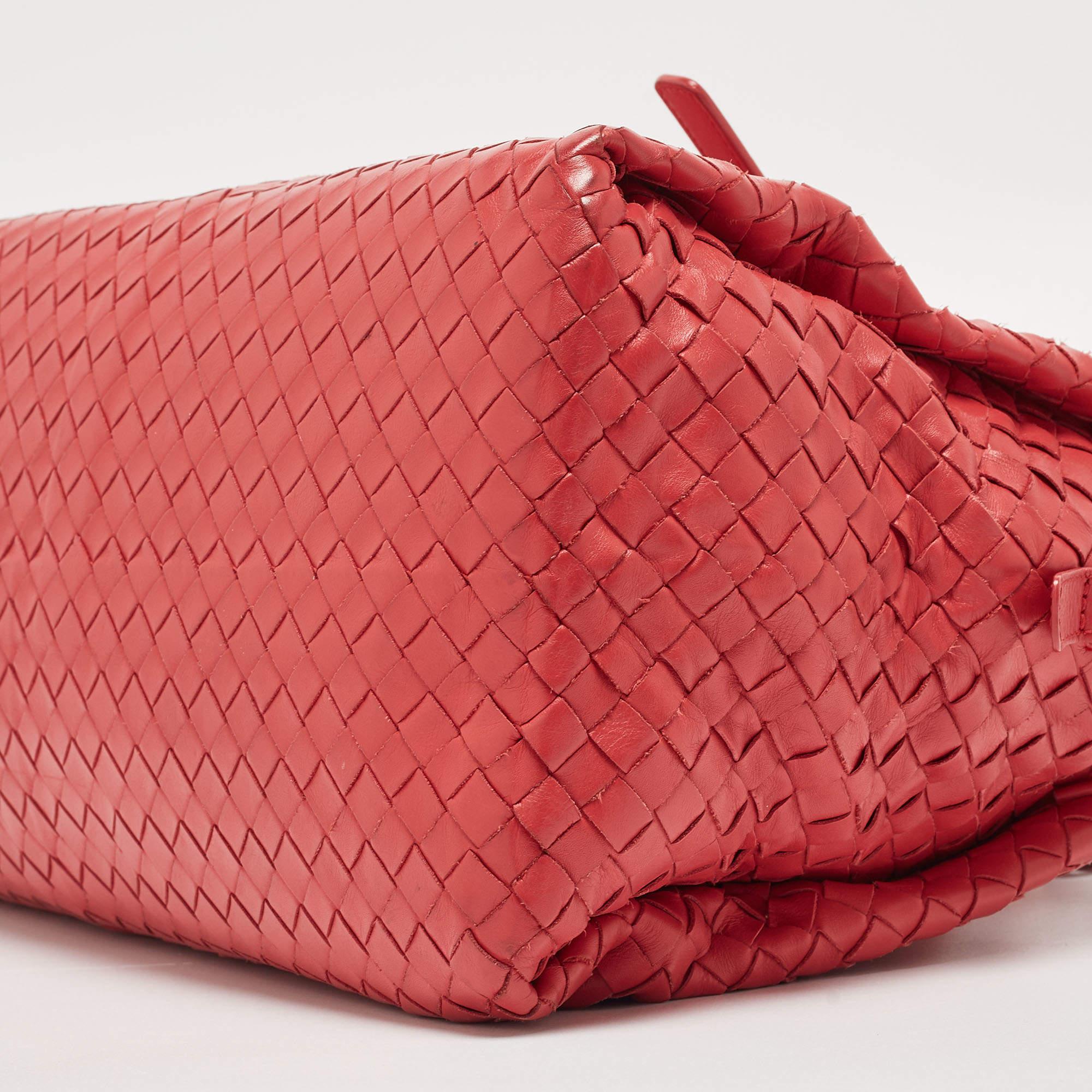 Bottega Veneta Red Intrecciato Leather New Boston Bag For Sale 1