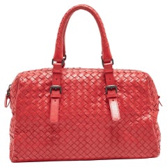 Bottega Veneta Red Intrecciato Leather New Boston Bag