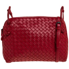 Bottega Veneta Red Intrecciato Leather Nodini Crossbody Bag