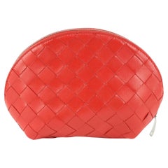 Bottega Veneta Red Intrecciato Leather Oval Cosmetic Pouch Toiletry Case 1123bv3