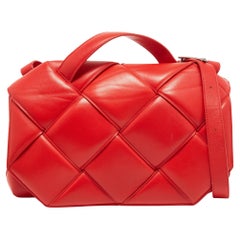 Bottega Veneta Red Intrecciato Leather Padded Cassette Top Handle Bag