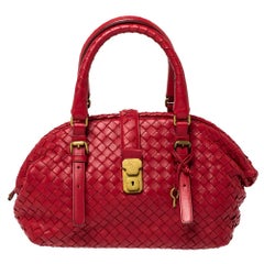 Bottega Veneta Red Intrecciato Leather Satchel