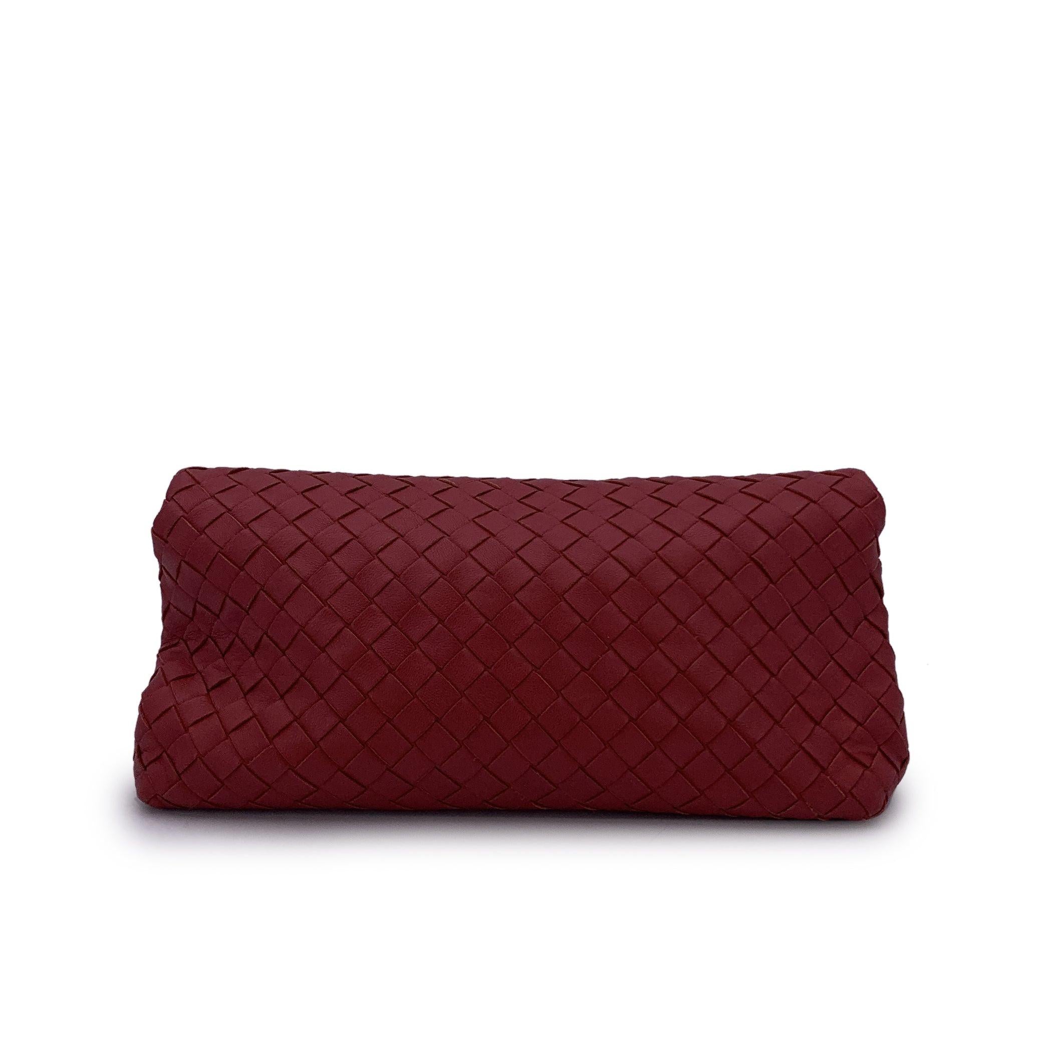 Brown Bottega Veneta Red Intrecciato Woven Leather Clutch Bag Pochette