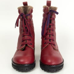 BOTTEGA VENETA red leather ELDFELL SHEARLING LINED Combat Boots Shoes 39 Baccara