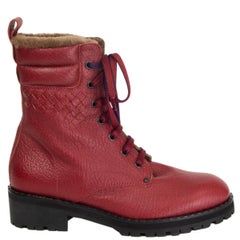 BOTTEGA VENETA red leather ELDFELL SHEARLING LINED Combat Boots Shoes 39 Baccara
