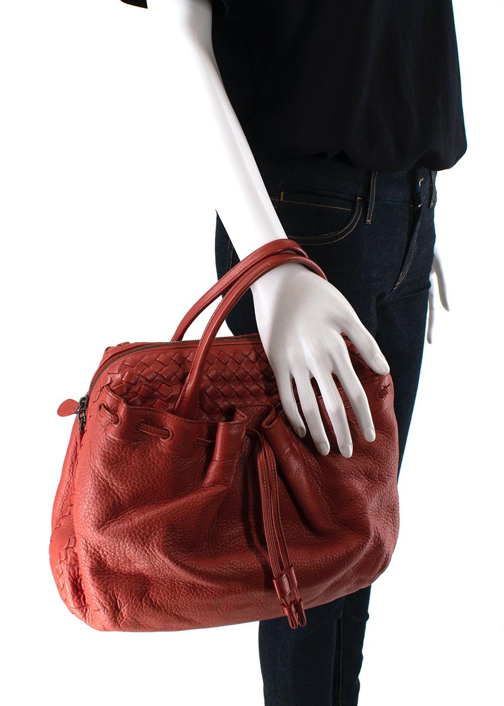 Bottega Veneta Red Leather Intrecciato Bag In Excellent Condition For Sale In London, GB