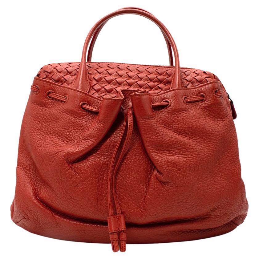 Bottega Veneta Red Leather Intrecciato Bag For Sale