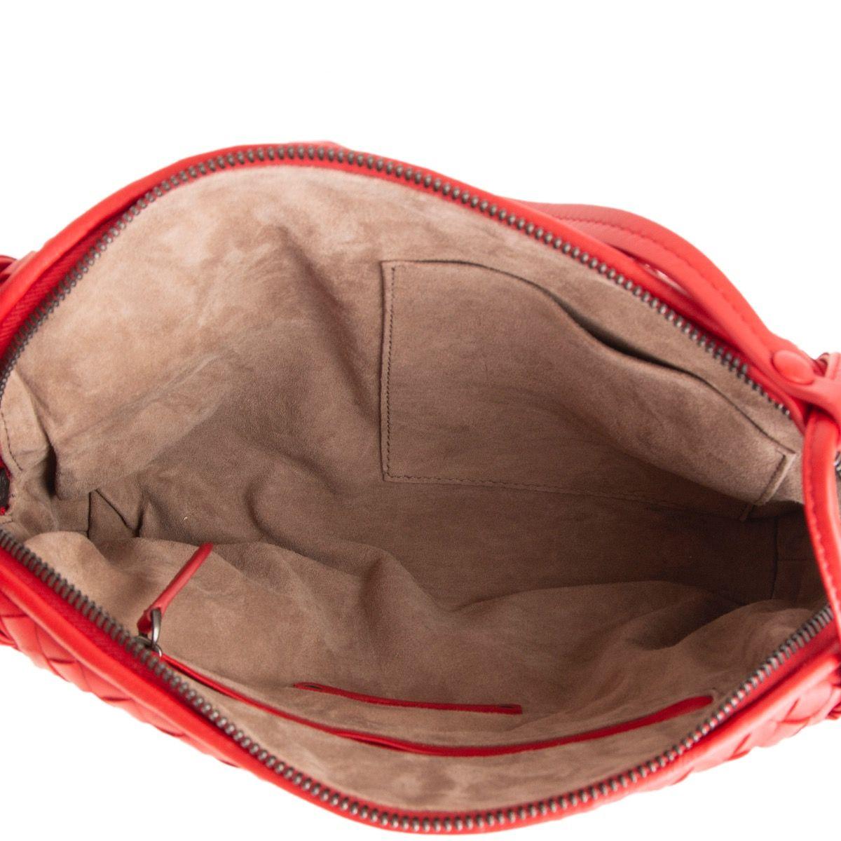 Women's BOTTEGA VENETA red leather INTRECCIATO NODINI Crossbody Shoulder Bag