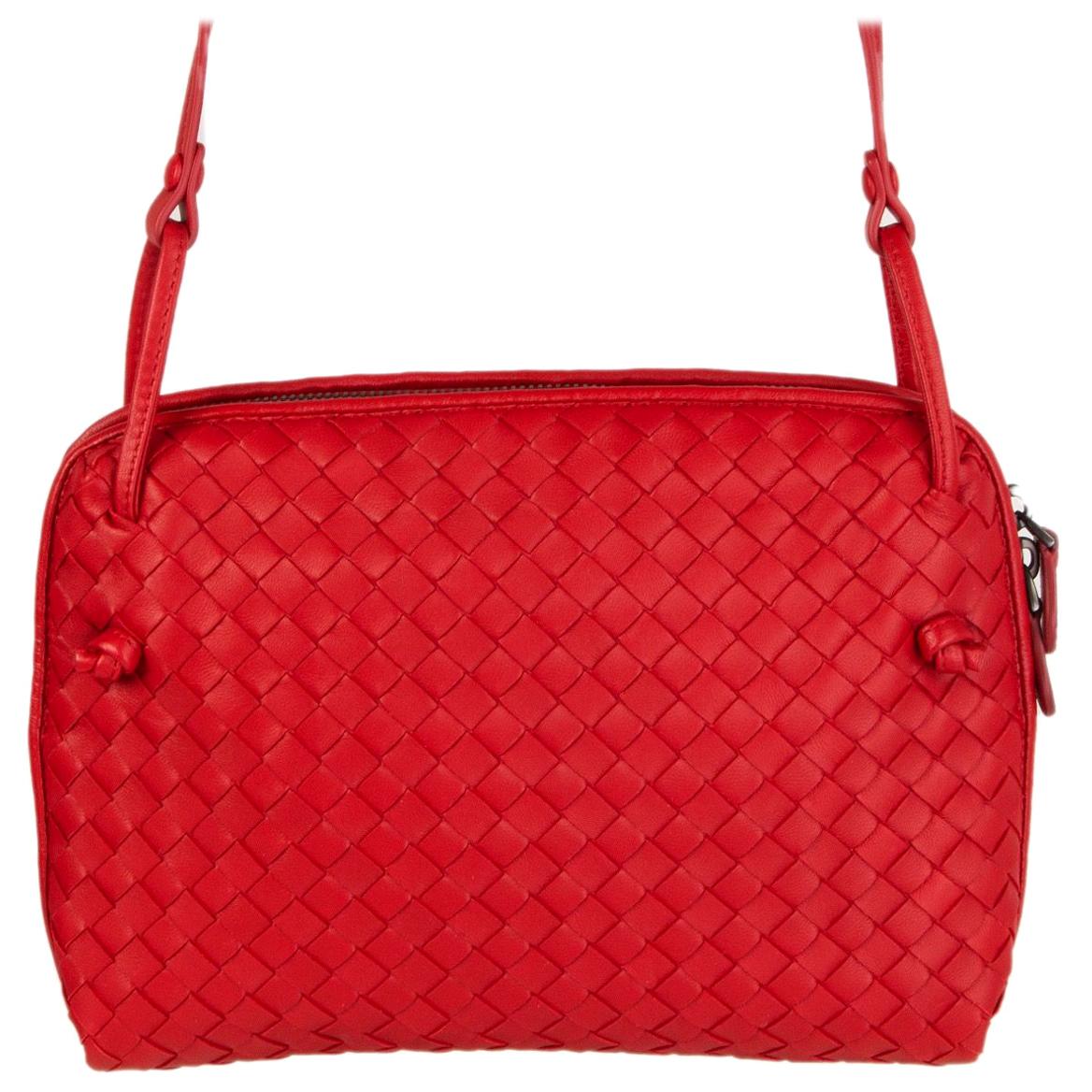 BOTTEGA VENETA red leather INTRECCIATO NODINI Crossbody Shoulder Bag