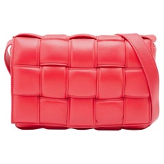 Bottega Veneta Red Leather Padded Cassette Flap Shoulder Bag