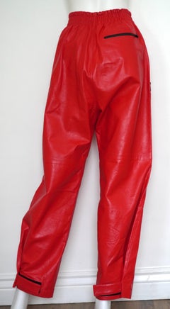 Bottega Veneta Red Leather Pants, Size S