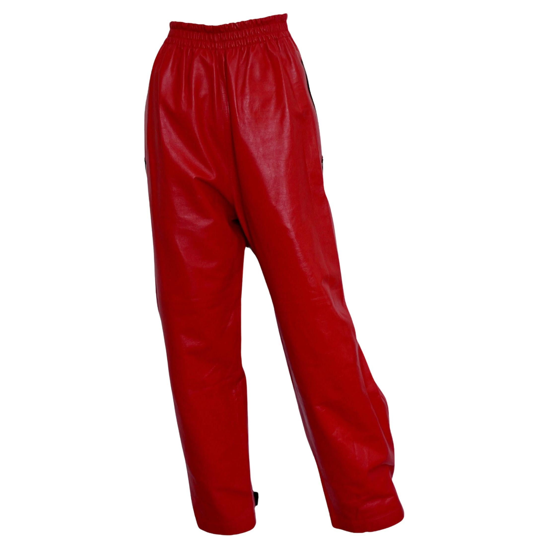 Bottega Veneta Red Leather Pants, Size S
