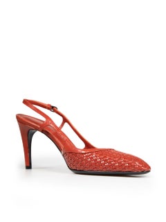 Bottega Veneta Red Leather Woven Slingback Pumps Size IT 38.5