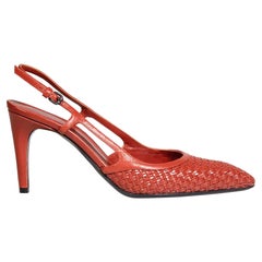Bottega Veneta Red Leather Woven Slingback Pumps Size IT 38.5