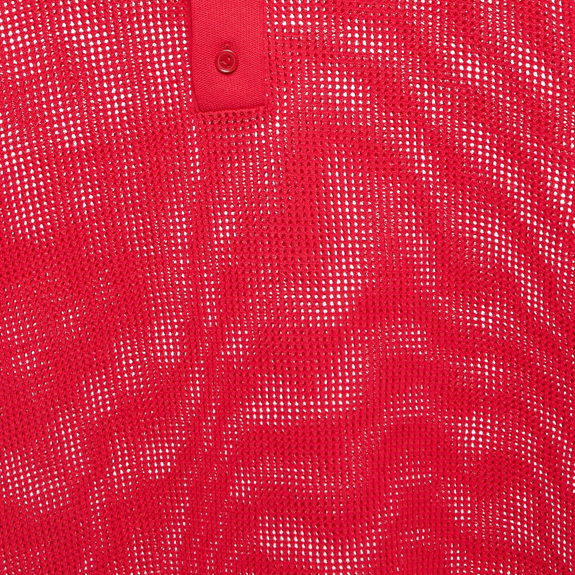 Bottega Veneta Red Mesh Polo T-Shirt L In Excellent Condition In Dubai, Al Qouz 2