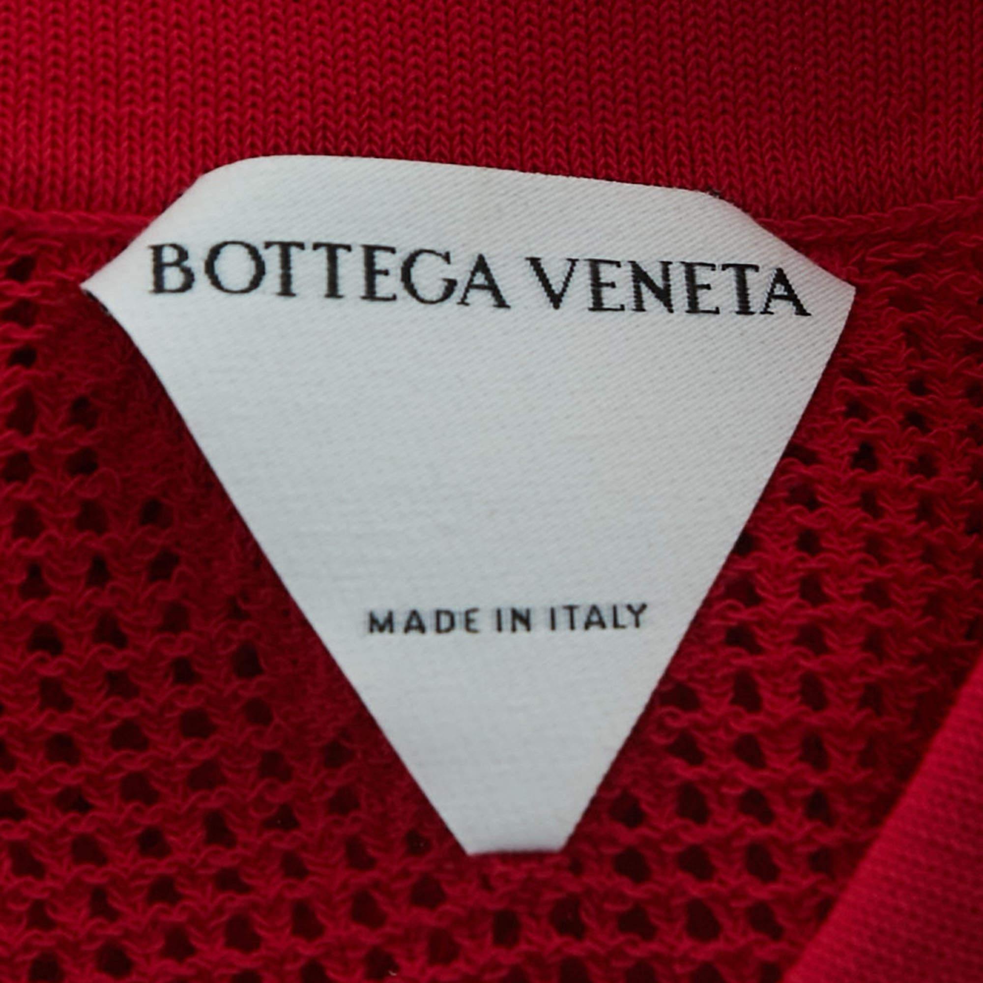 Men's Bottega Veneta Red Mesh Polo T-Shirt L