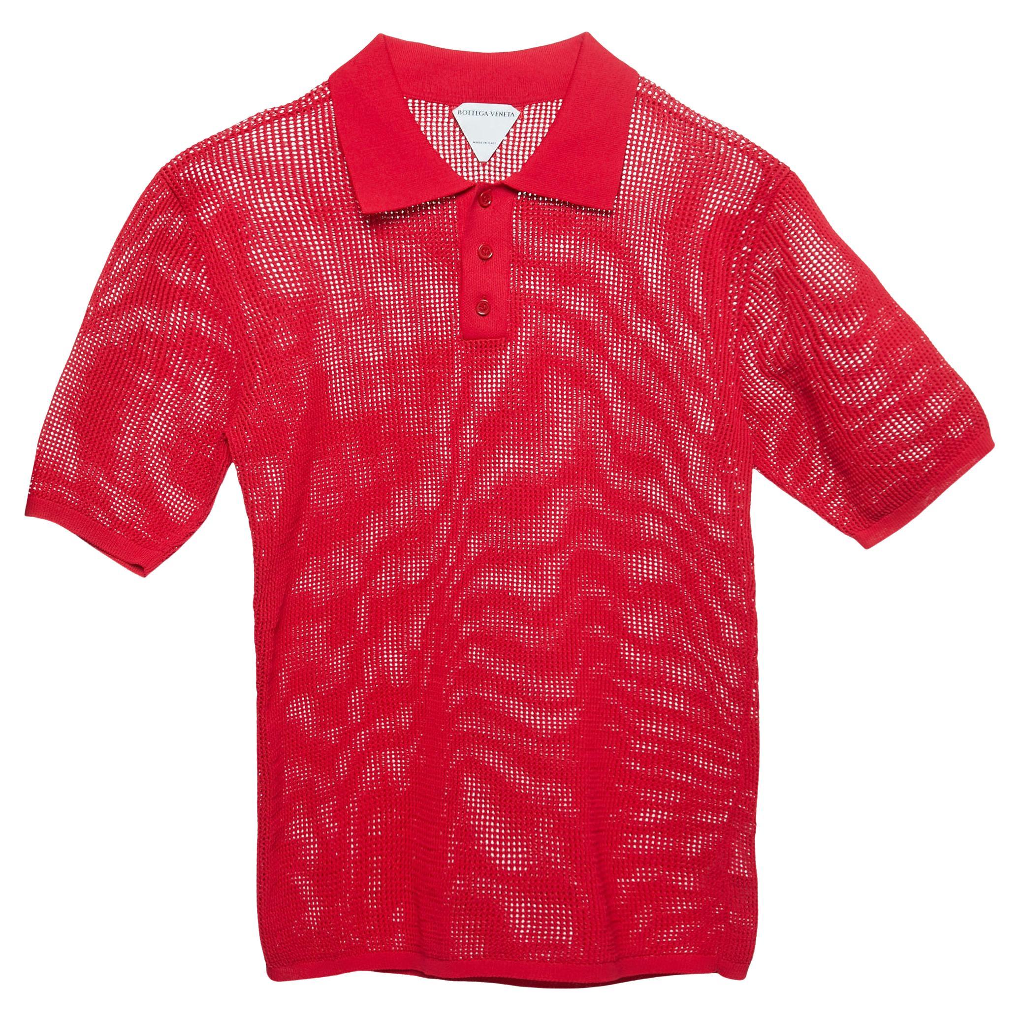 Bottega Veneta Red Mesh Polo T-Shirt L